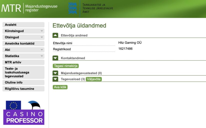 Winnerz casinon lisenssi Viron peliviranomaisen sivuilla