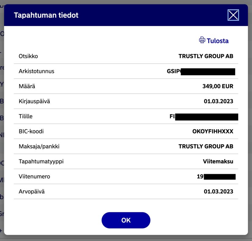 Rapid kotiutus pankkitilillä