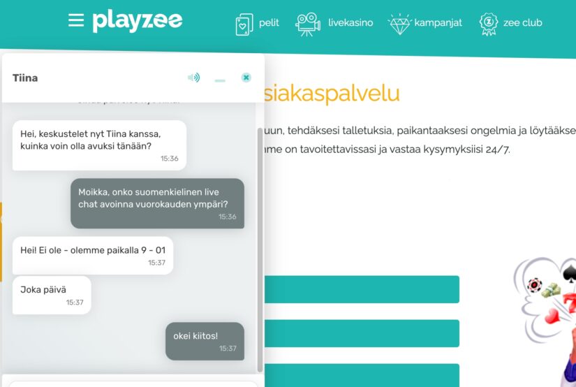 Keskustelu Playzee live chatin kanssa