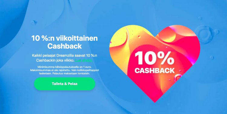 Dreamz Casinon käteispalautus on 10%