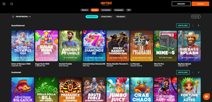 nitro casino pelivalikoima