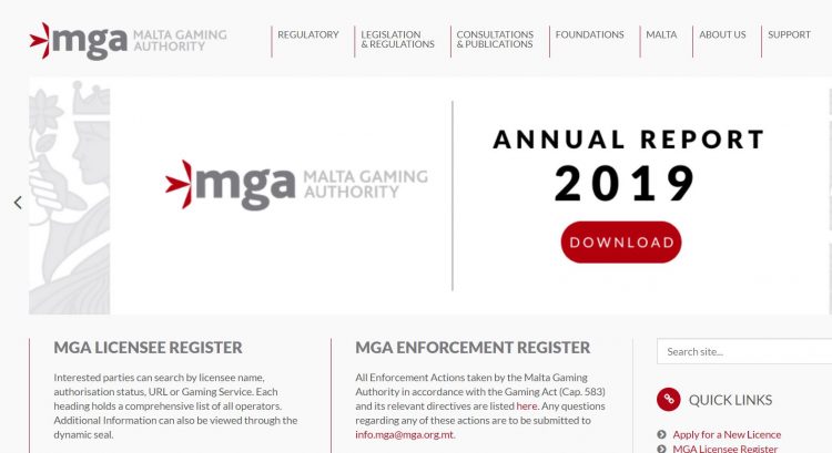 Malta Gaming Authority nettisivu