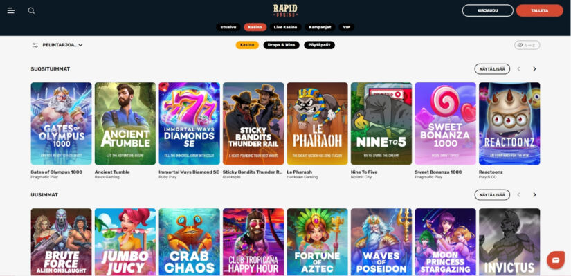 rapid casino pelivalikoima