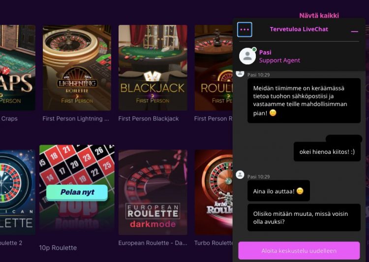 Kanuuna Casino asiakaspalvelu kokemuksia live chatista