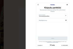 Verkkopankkiin kirjautuminen Trustly talletuksen yhteydessä