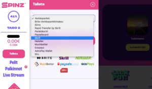 Skrillin valitseminen maksutavaksi - luettelo kasinon tarjoamista maksutavoista