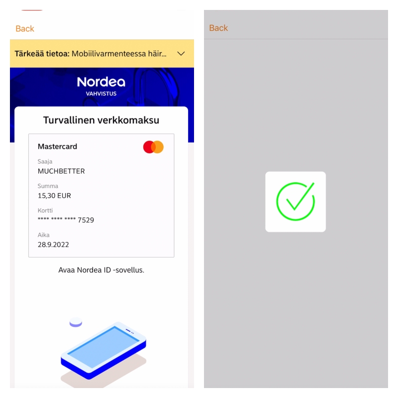 talletus muchbetter lompakkoon maksun varmentaminen
