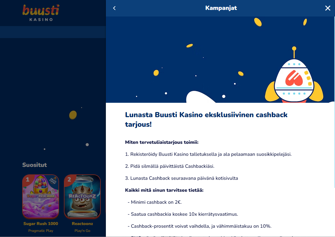 buusti kasino cashback bonus