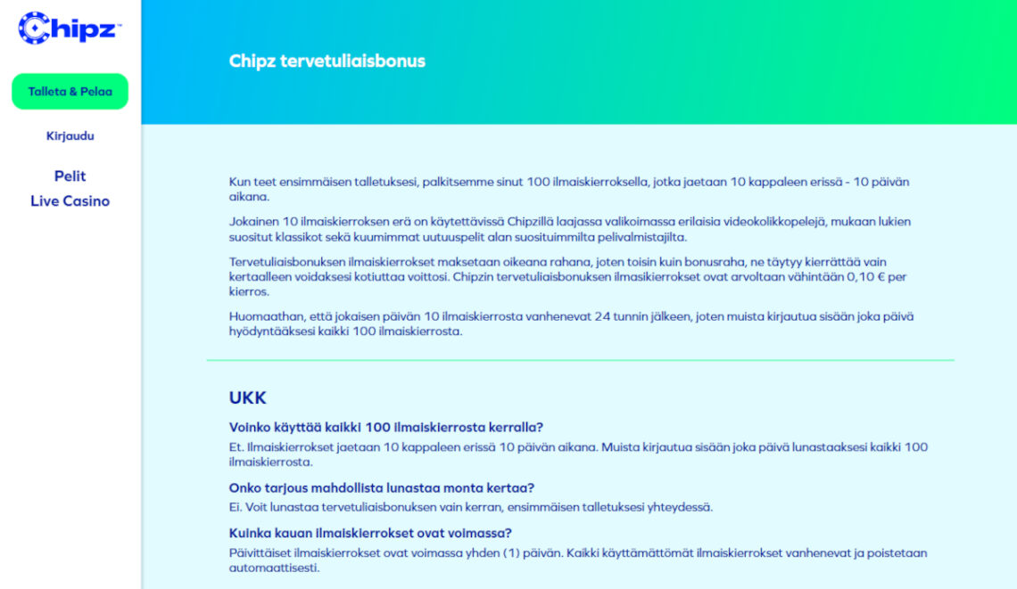 chipz talletusbonus