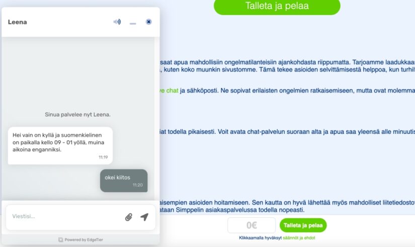 Simppeli Kasino asiakaspalvelu testissä