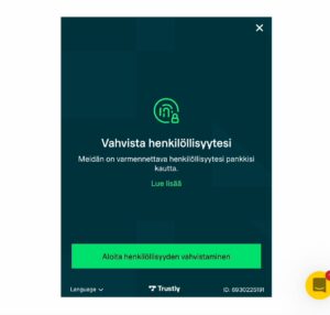 Trustly kasino pyytää pelaajaa vahvistamaan henkilöllisyytensä pankin mobiilisovelluksessa