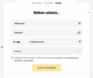 Pelitili tulee viimeistellä Trustly kasinolla antamalla sähköposti ja puhelinnumero. Tämä Trustly kasino vaatii myös salasanan ja kansalaisuuden