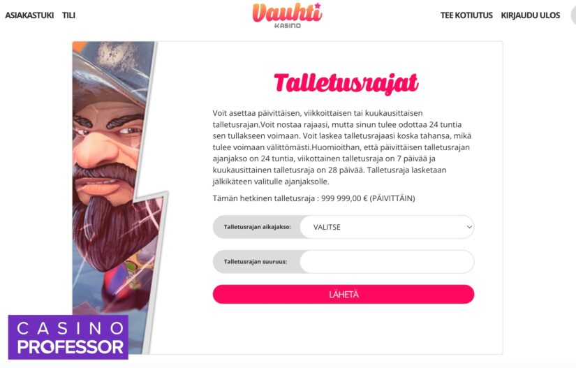 Talletusrajan asettaminen Vauhti Kasinolla