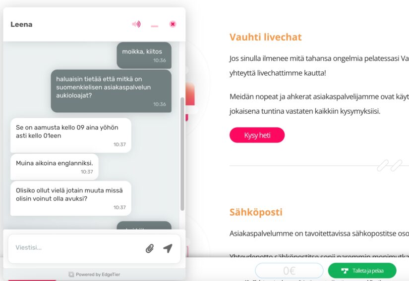 Vauhti Kasino live chat