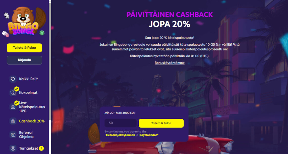 bingo bonga käteispalautus bonus