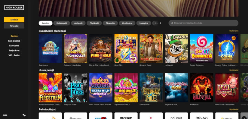 highroller casino pelivalikoima