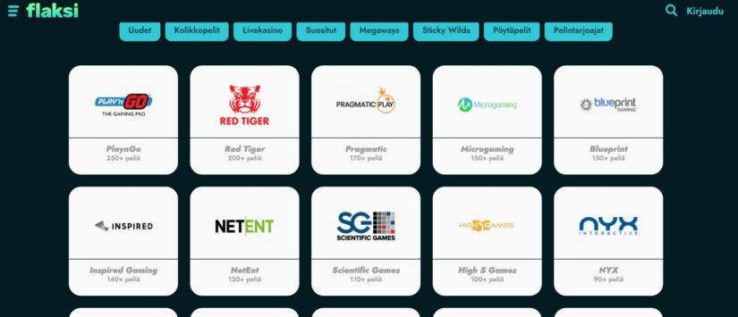 Pelien hakeminen Flaksi kasinolla pelivalmistajien mukaan