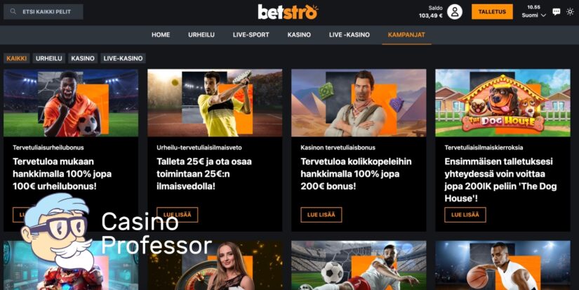 Betstro casinon kampanjasivu on monipuolinen