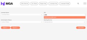 Kasinolisenssin etsiminen MGA lisenssirekisteristä nettiosoitteen avulla