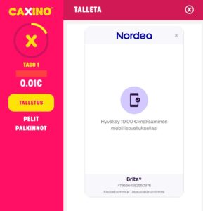 Brite kasino pyytää vahvistamaan talletuksen verkkopankissa