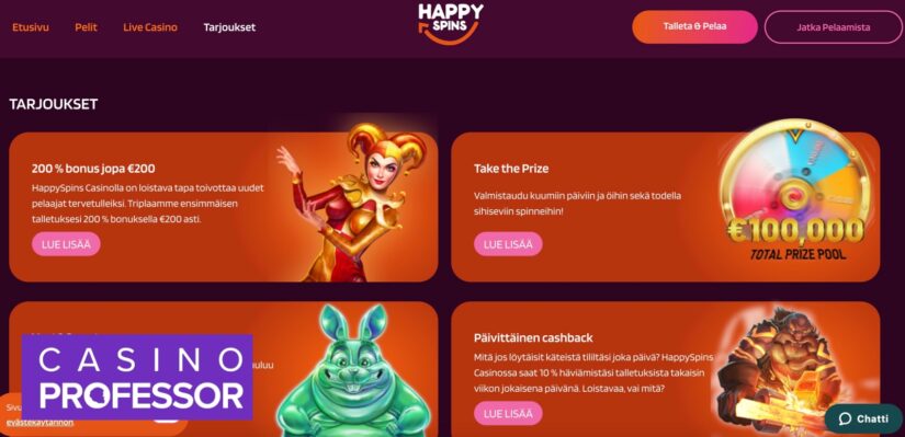 HappySpins Casinon kampanjasivu