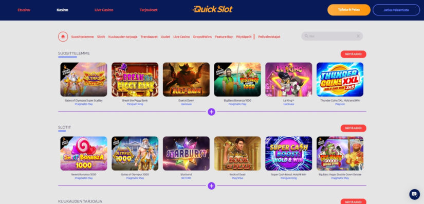 quick slot pelivalikoima