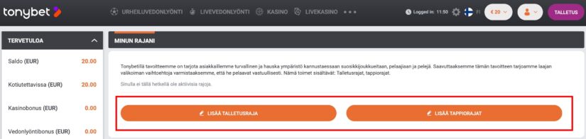 Vastuullisen pelaamisen työkalut Tonybet Casinolla