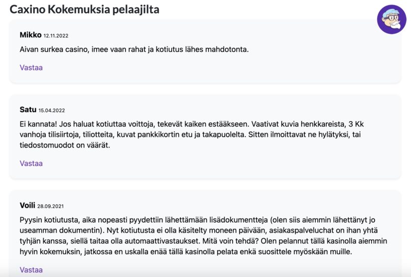 Pelaajat kertovat ongelmista pelitilin vahvistamisessa Caxino kasinolla