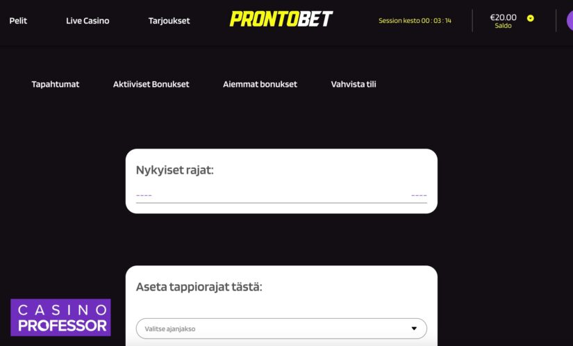 Vastuullisen pelaamisen työkalut Prontobet kasinolla