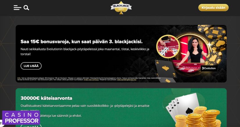 Blackjack City Casinon kampanjasivu