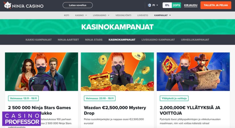 Ninja Casinon kampanjasivu