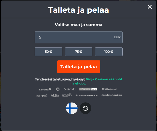 ninja casino maksutavat