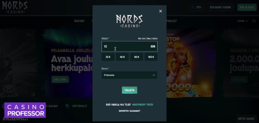 Nords Casinolle voi tallettaa pankkitunnuksilla