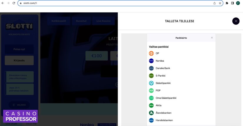 Talletus Slotti Casinolle tapahtuu pankkitunnuksilla