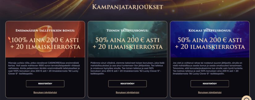 Uusien pelaajien talletusbonukset CasinoRexilla