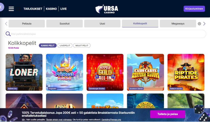 ursa casino pelivalikoima