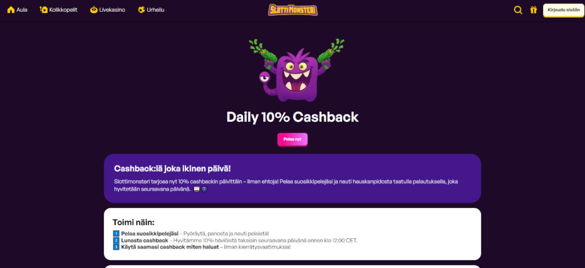 slottimonsteri cashback