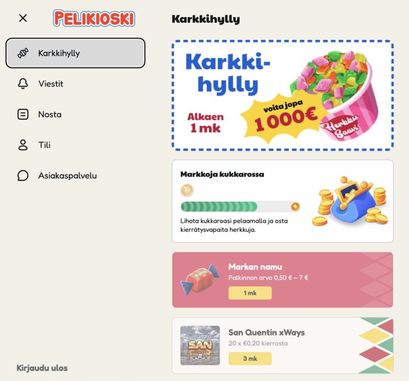 Pelikioskin karkkihylly