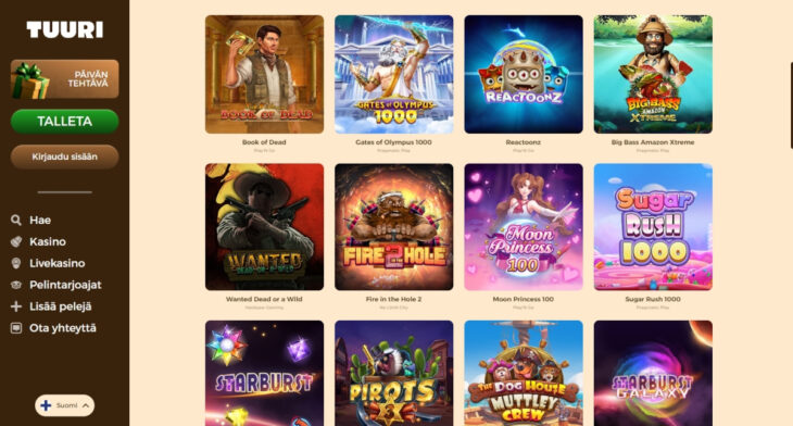 tuuri kasino pelivalikoima