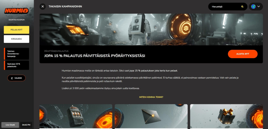 hurmio casino käteispalautus