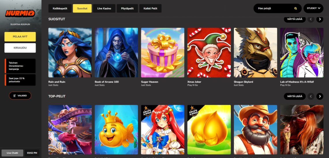 hurmio casino pelivalikoima