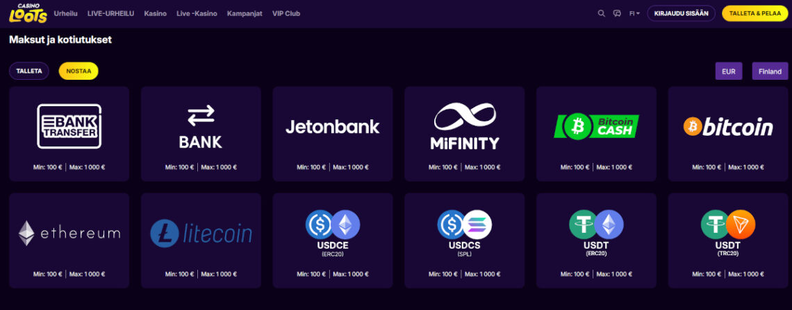 casinoloots kotiutukset