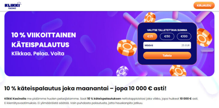 klikki kasino bonus cashback