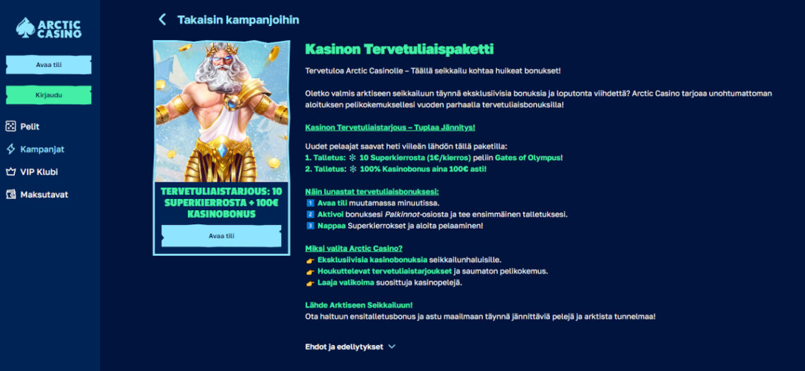 arctic casino talletusbonus