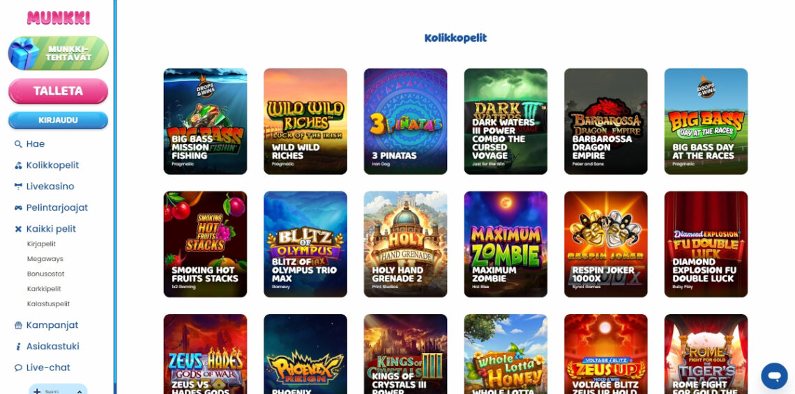 munkki kasino pelivalikoima