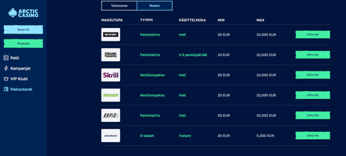 nostot arctic casinolla