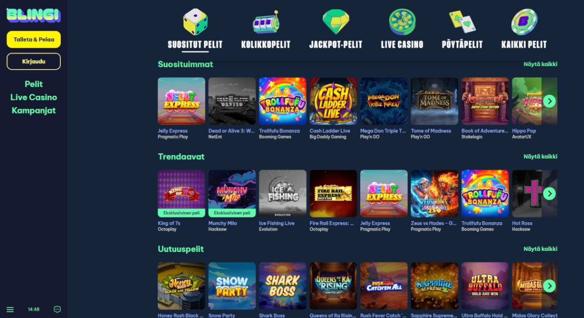 pelivalikoima blingi casinolla