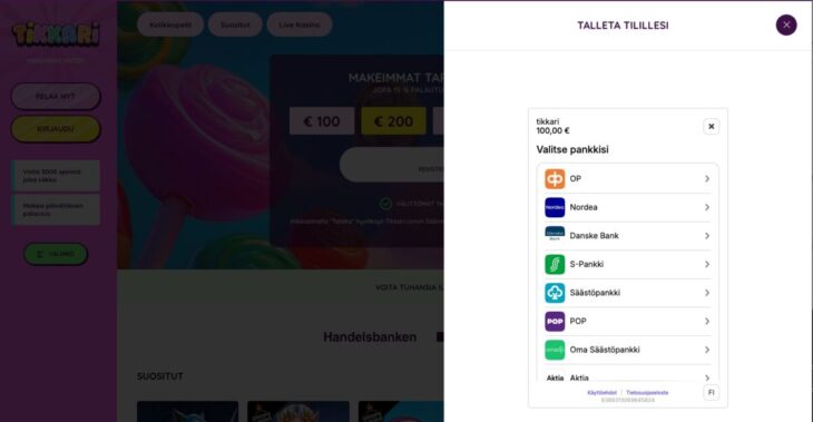Talletus Tikkari kasinolle