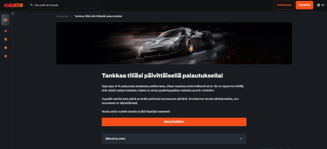 kaista casinon käteispalautus